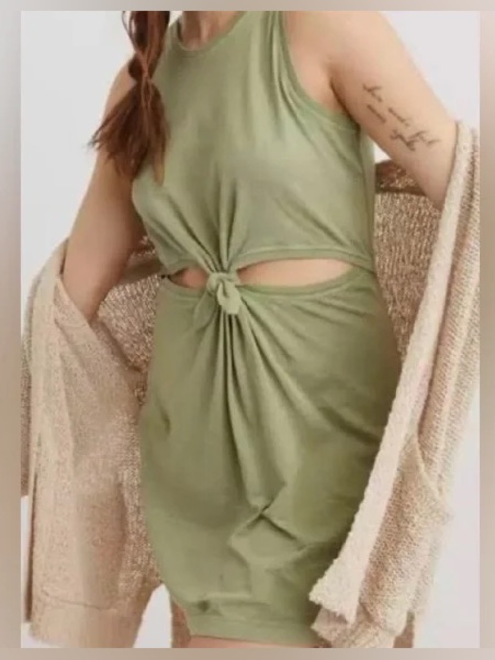 Aerie Olive Green Tie-Front Cutout Mini Dress NWT, size XXL